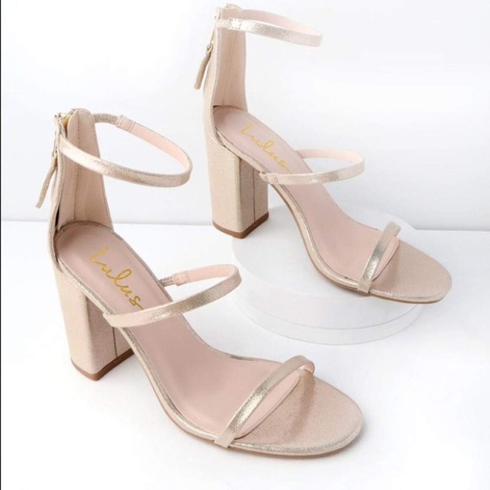Champagne Metallic Ankle Strap Heels
